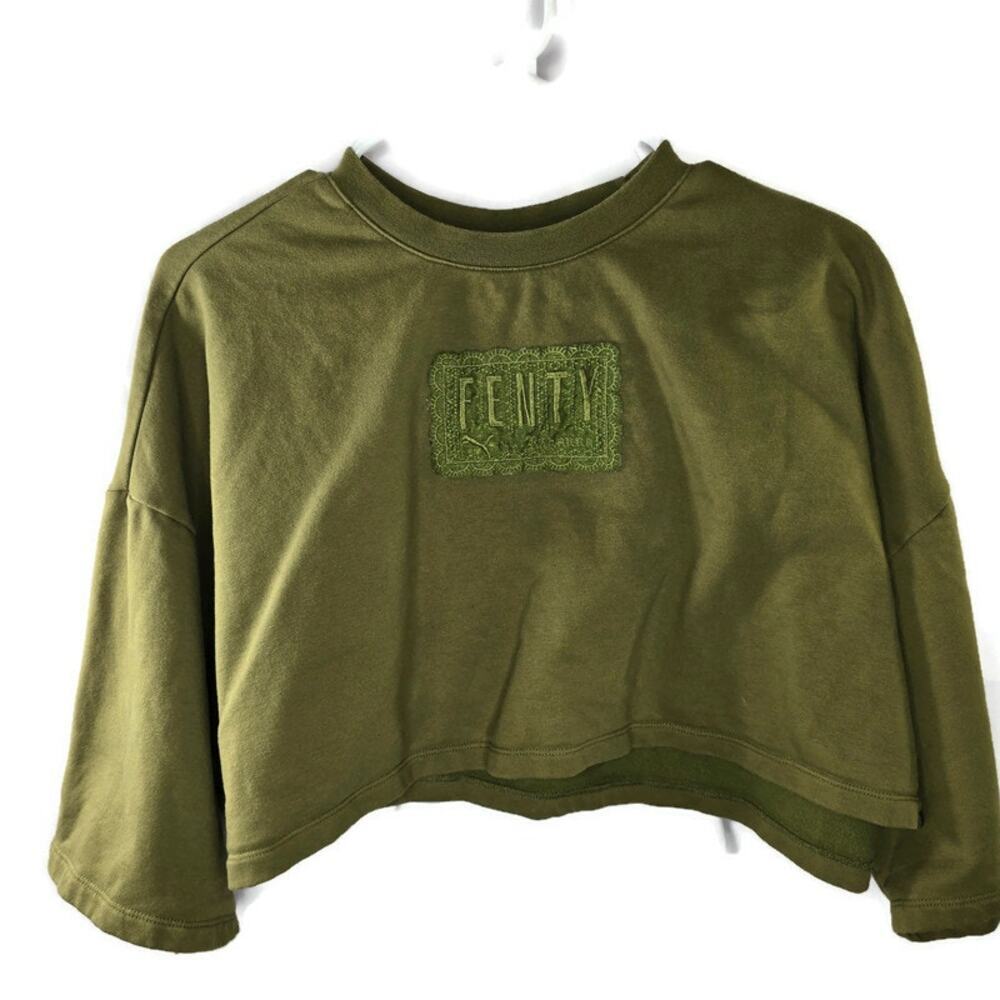 Fenty Puma by Rihanna Olive Green Crop Short Sleeve Sweatshirt Size Medium